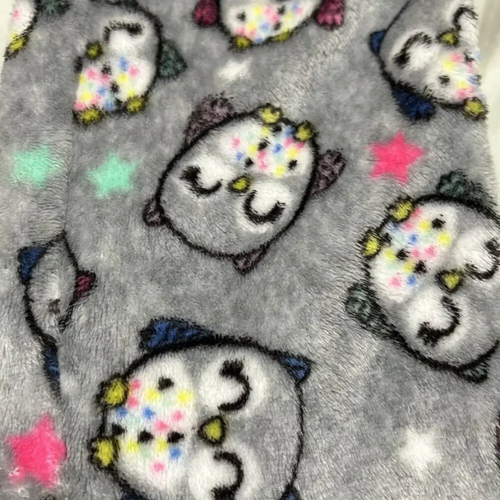 Members mark 6/6x grey fleece owl pants pj bottom elastic waist blue satin bow